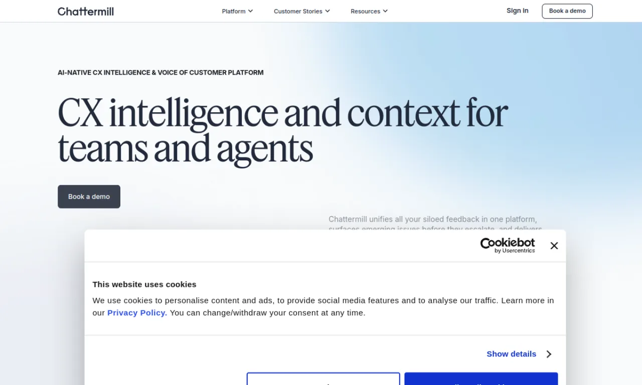 Screenshot of Chattermill website