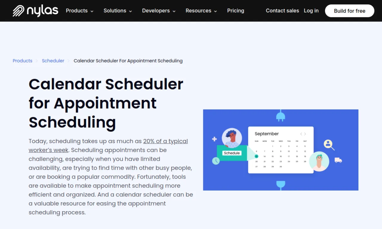 Screenshot of Nylas Scheduler website