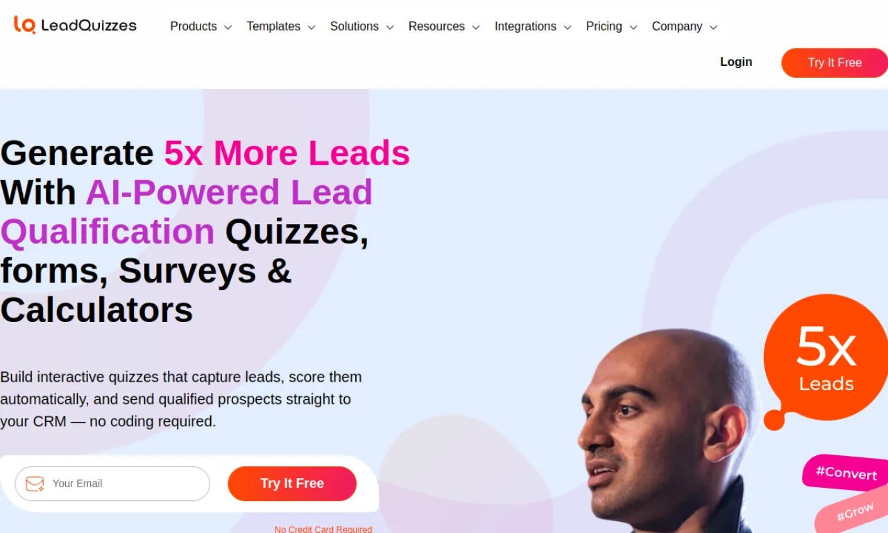 Screenshot of LeadQuizzes website
