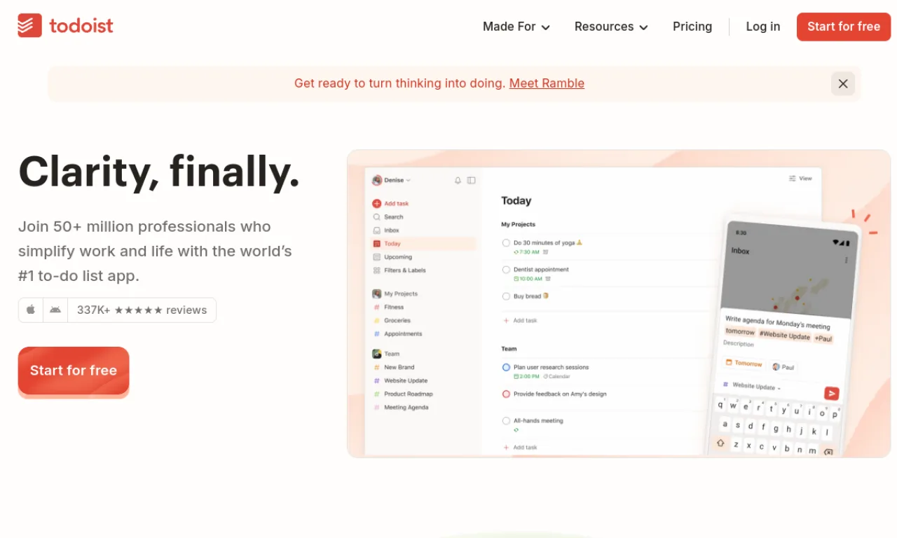 Screenshot of Todoist website