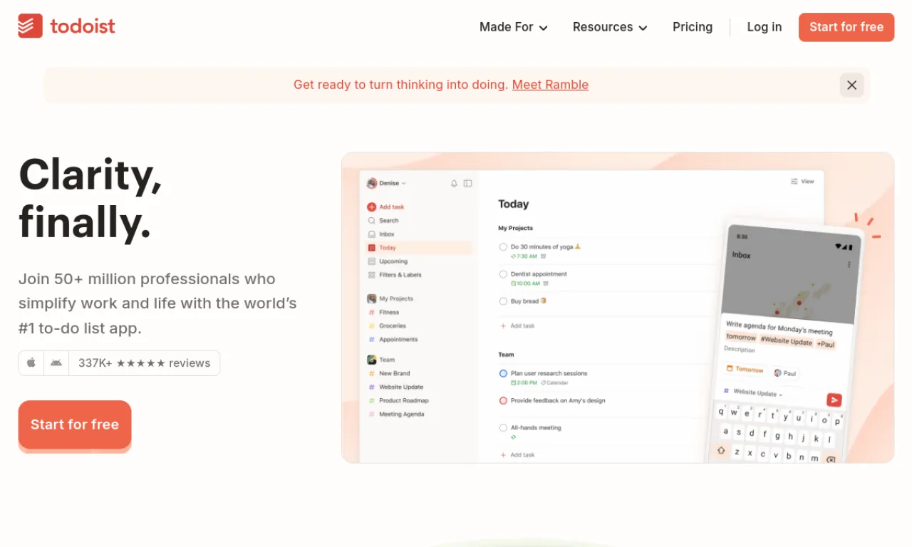 Screenshot of Todoist website