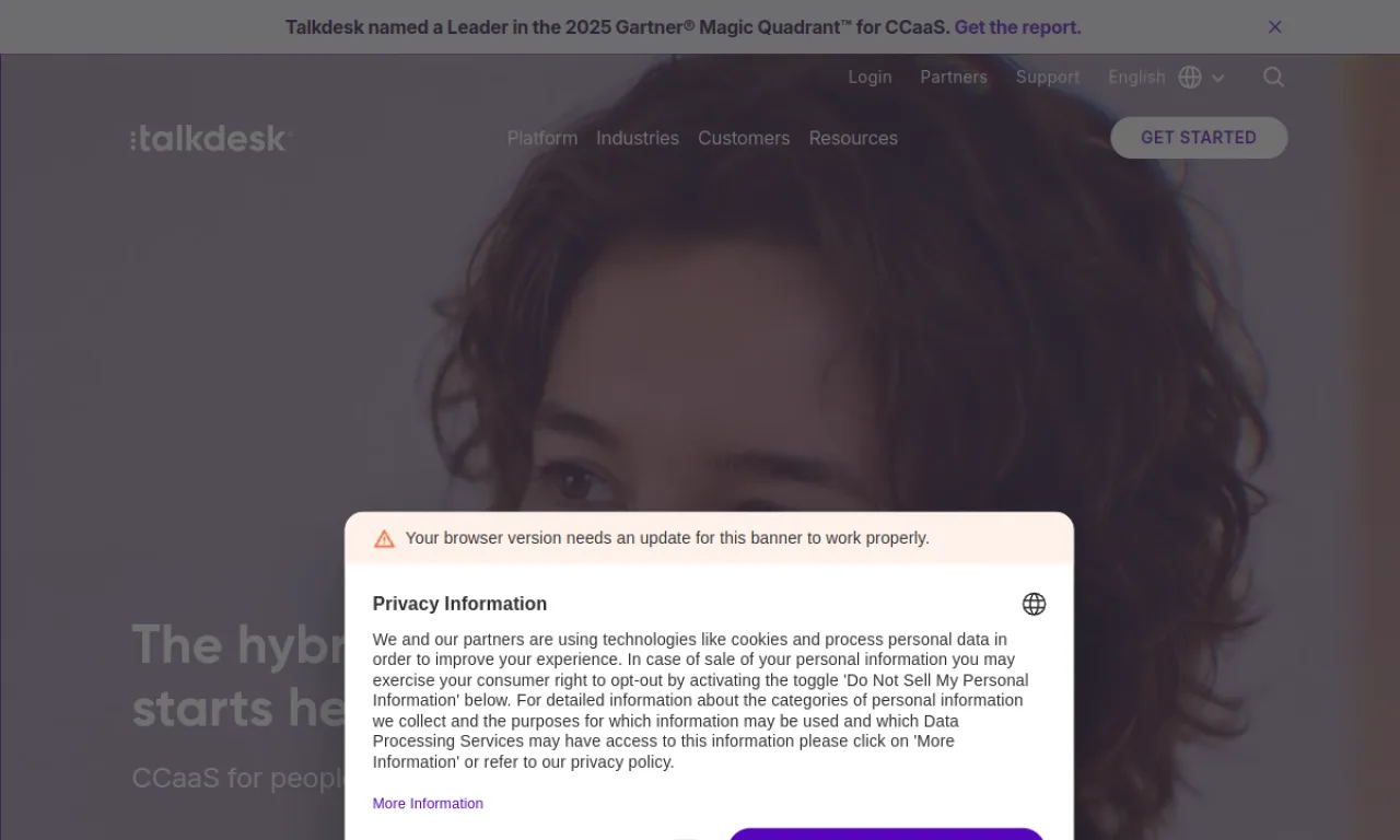 Screenshot of Talkdesk website