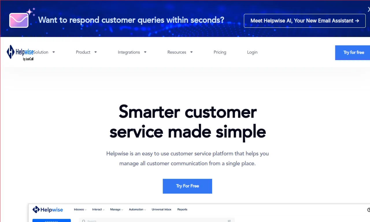 Screenshot of Helpwise website