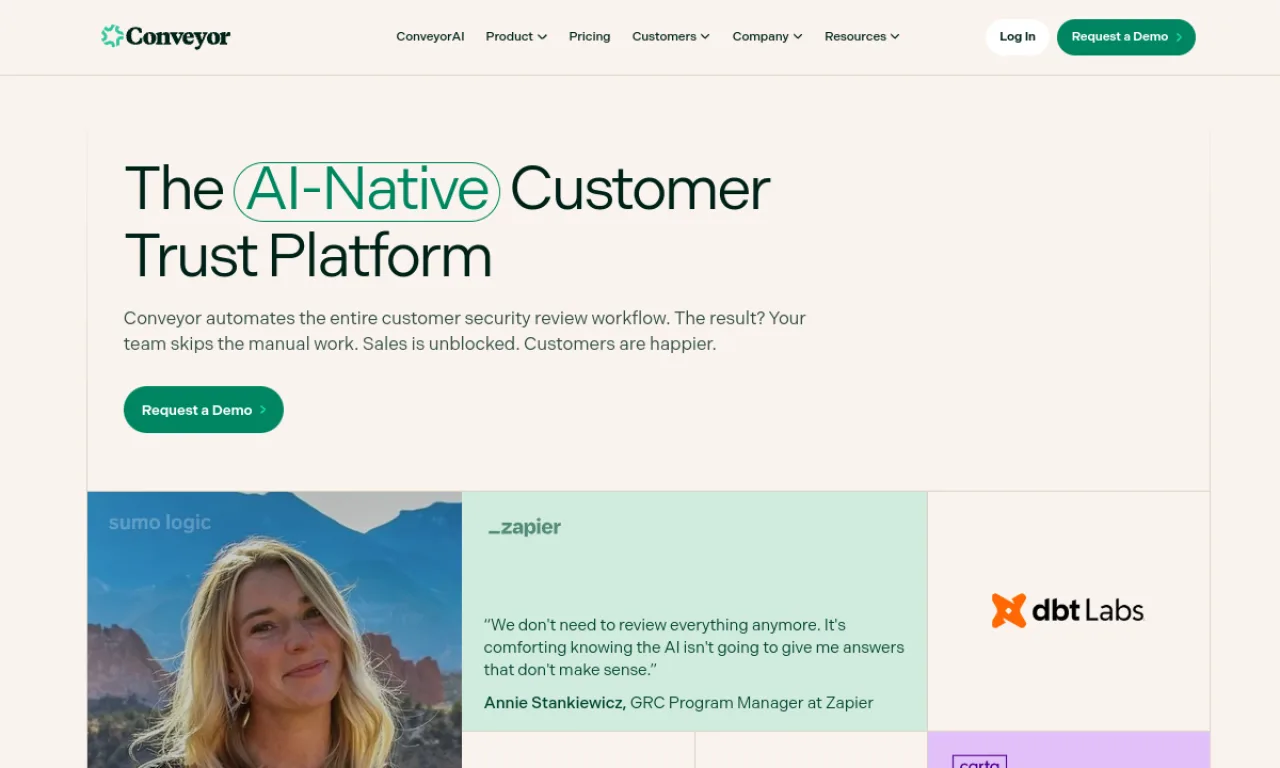 Screenshot of Vouch / Conveyor website