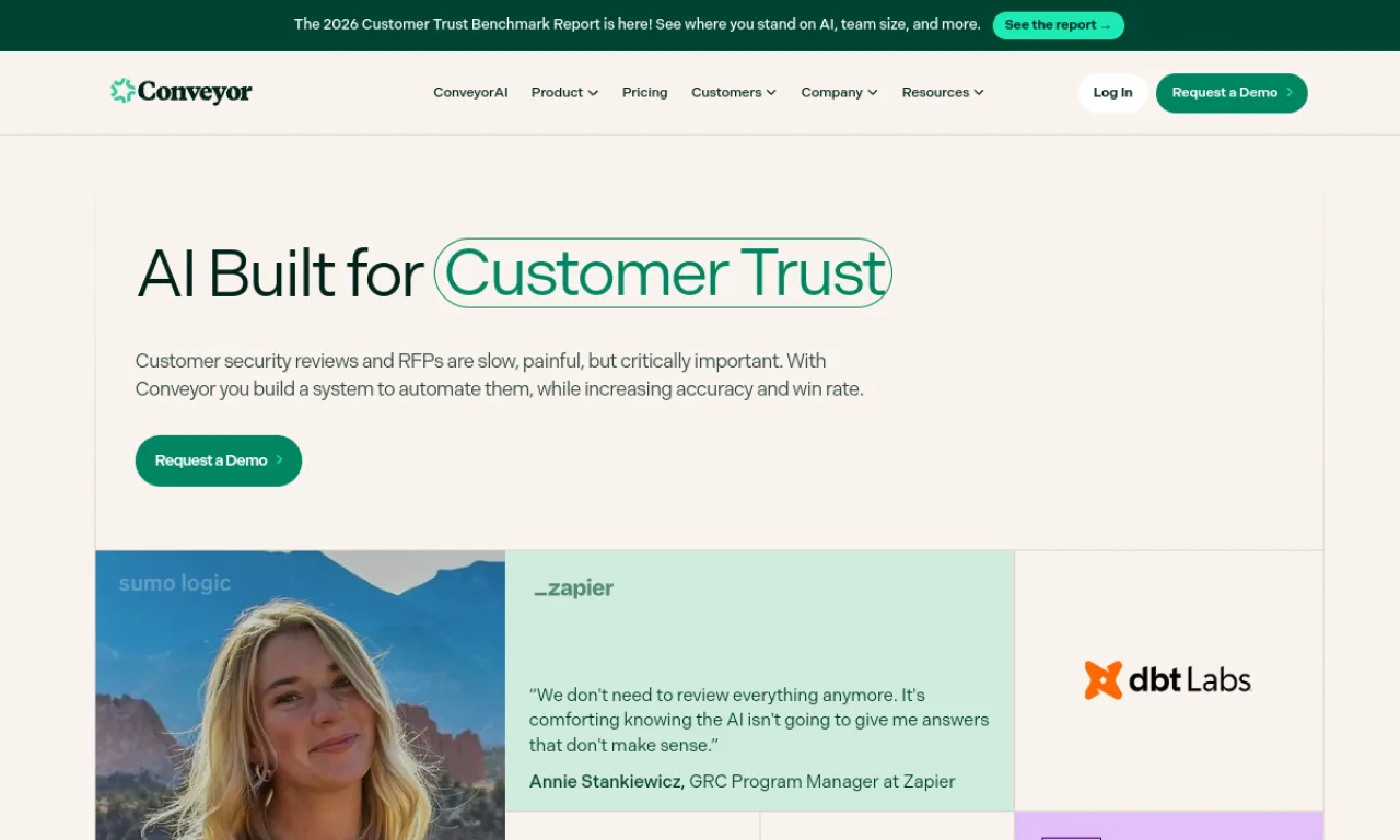 Screenshot of Vouch / Conveyor website