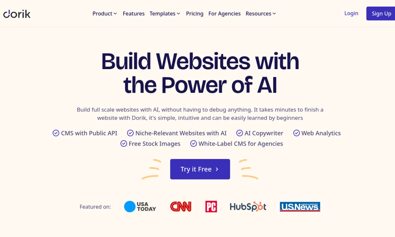 Screenshot of Universe / Dorik AI website
