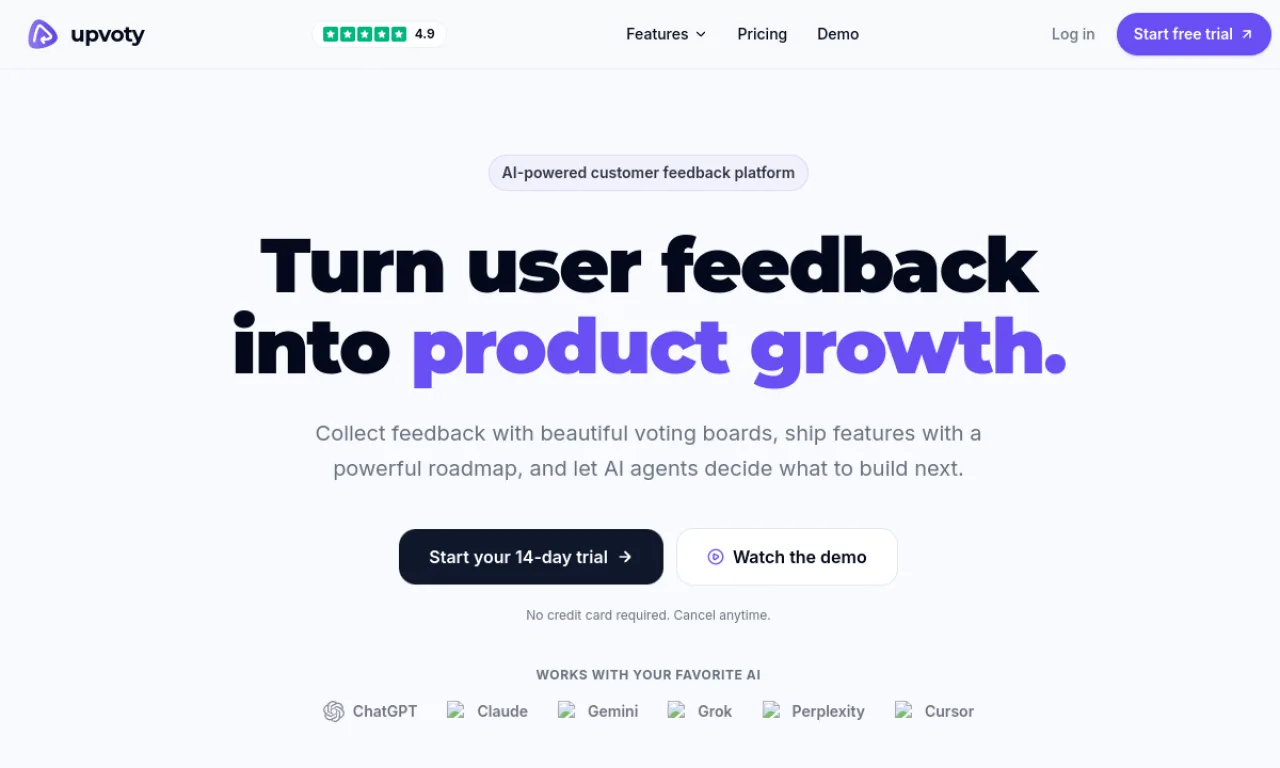 Screenshot of Upvoty website