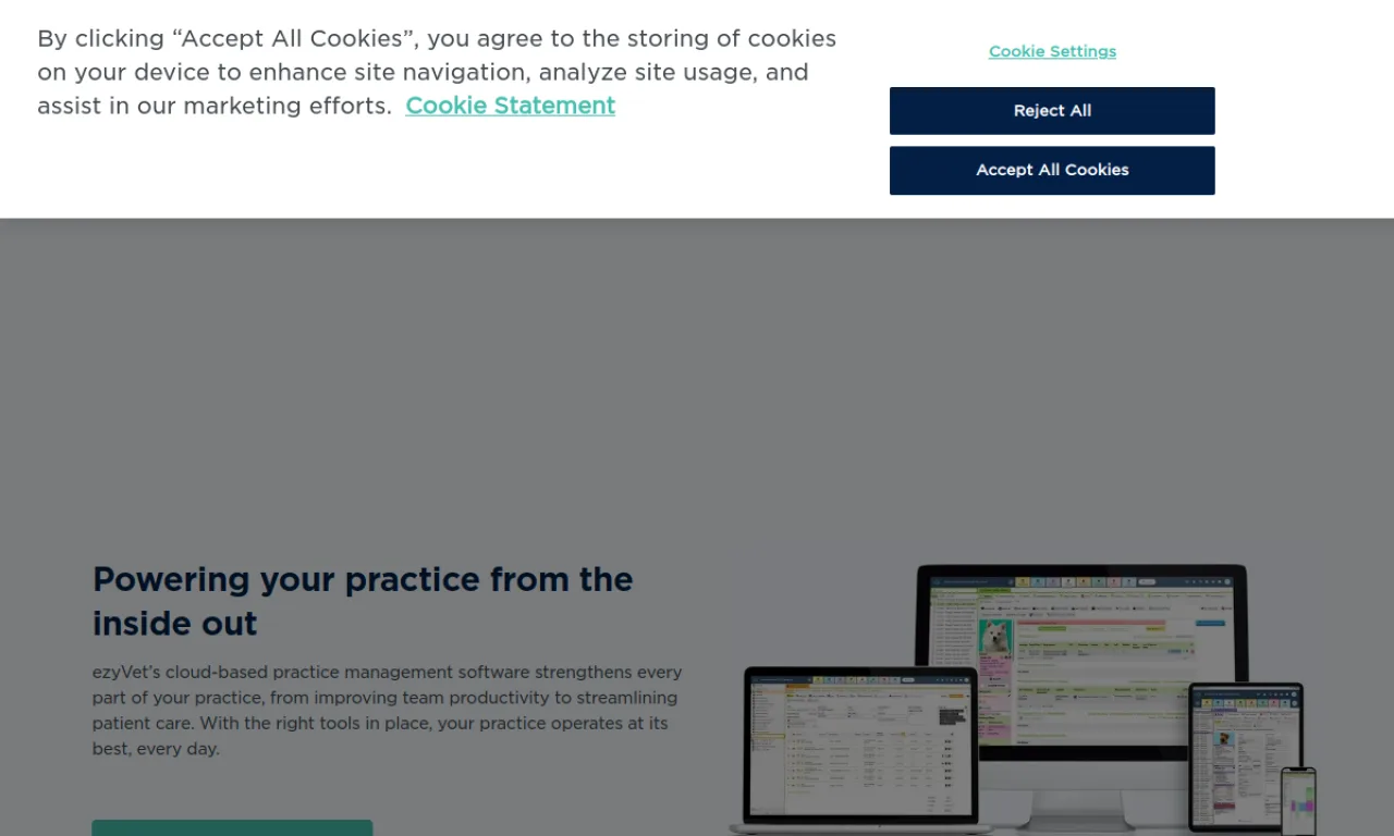 Screenshot of ezyVet website