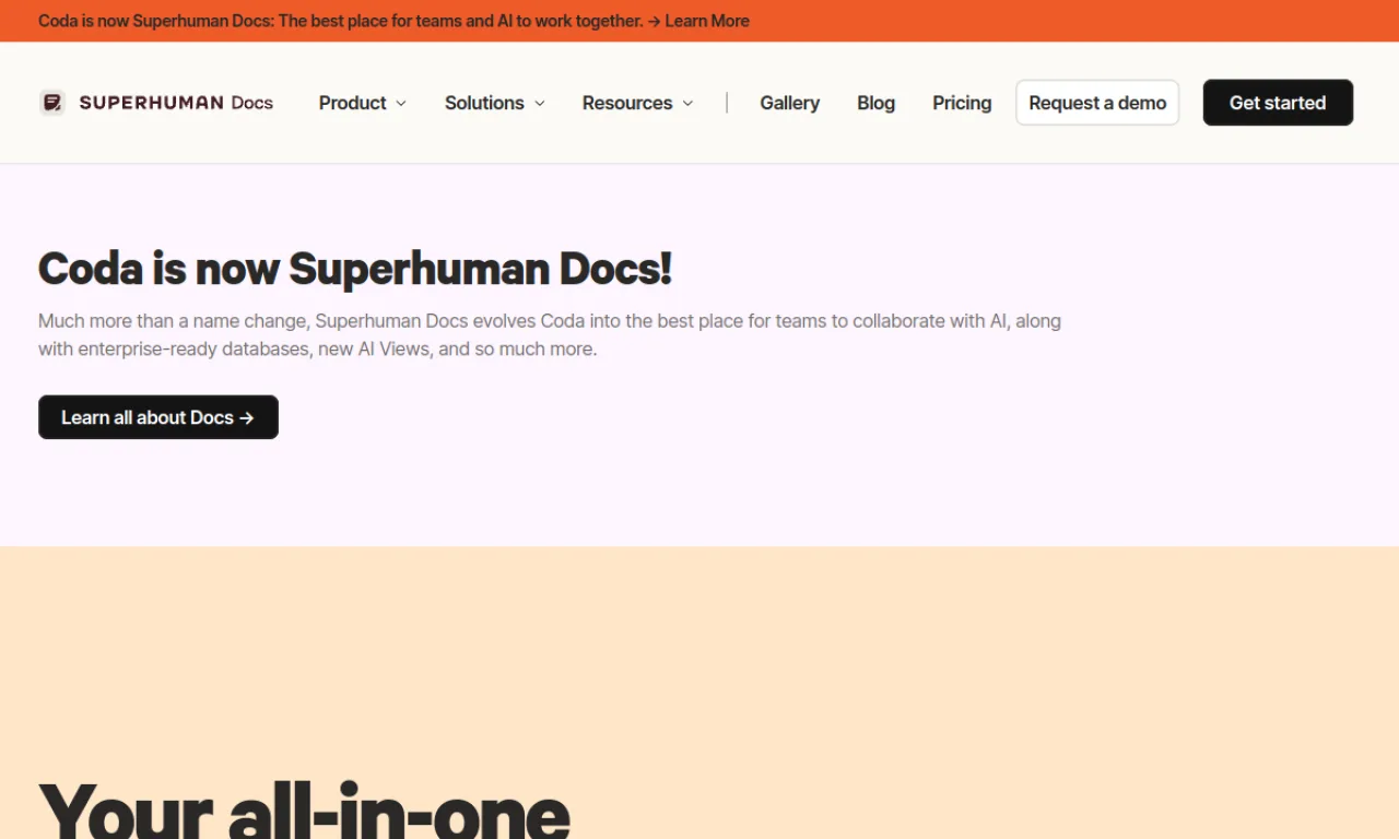 Screenshot of Coda Docs website