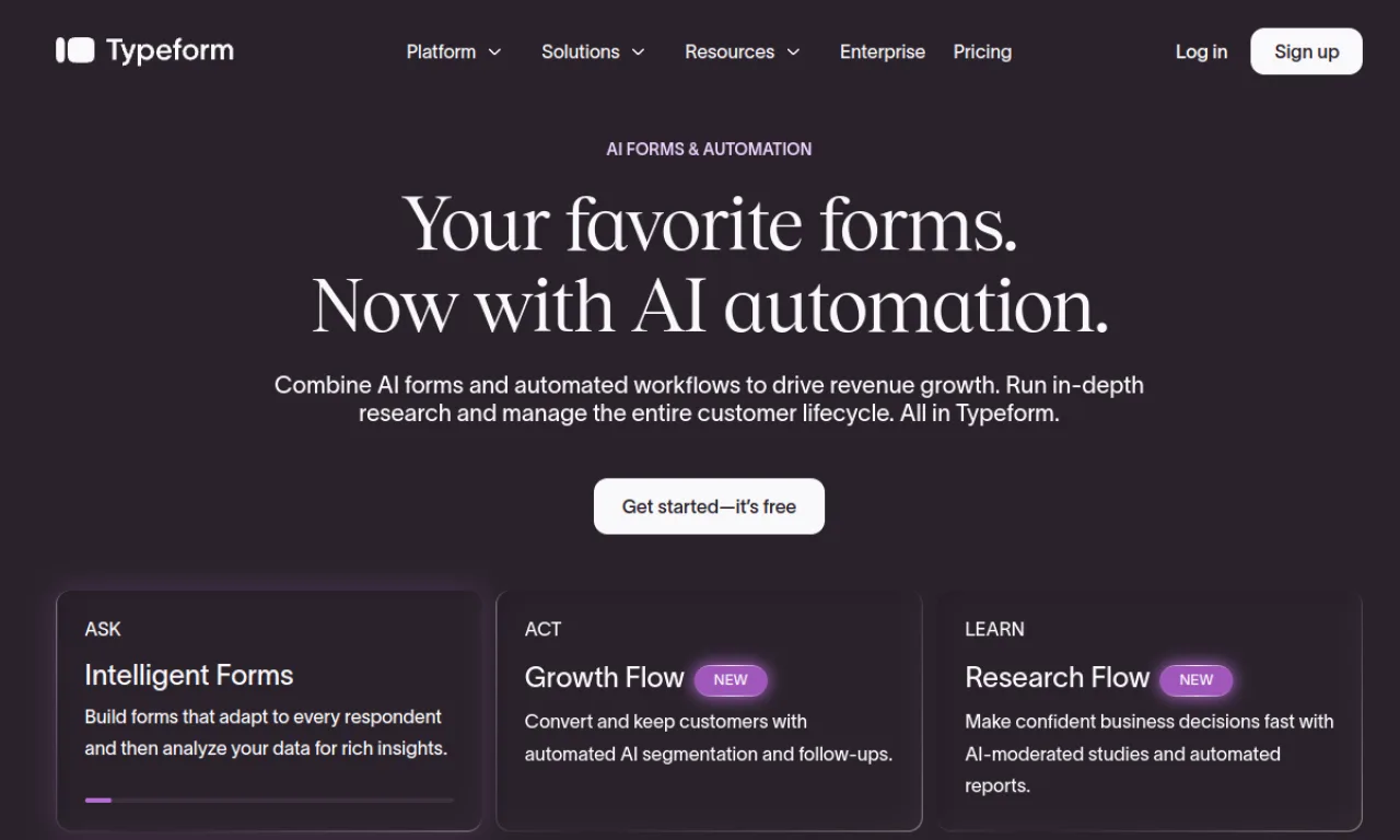 Screenshot of Typeform Quiz website