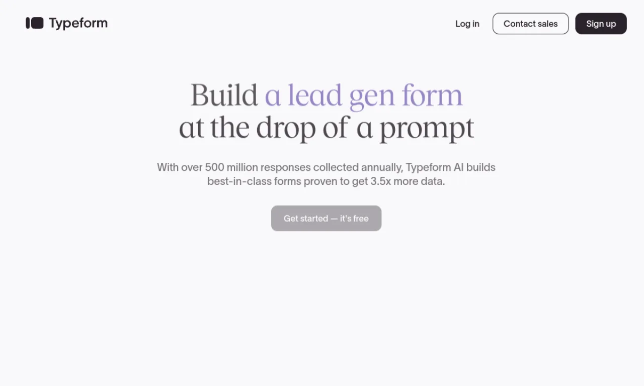 Screenshot of Typeform Quiz website