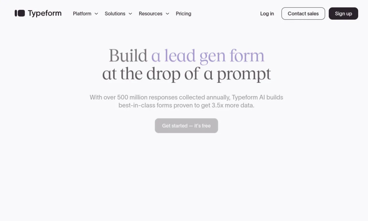 Screenshot of Typeform Quiz website