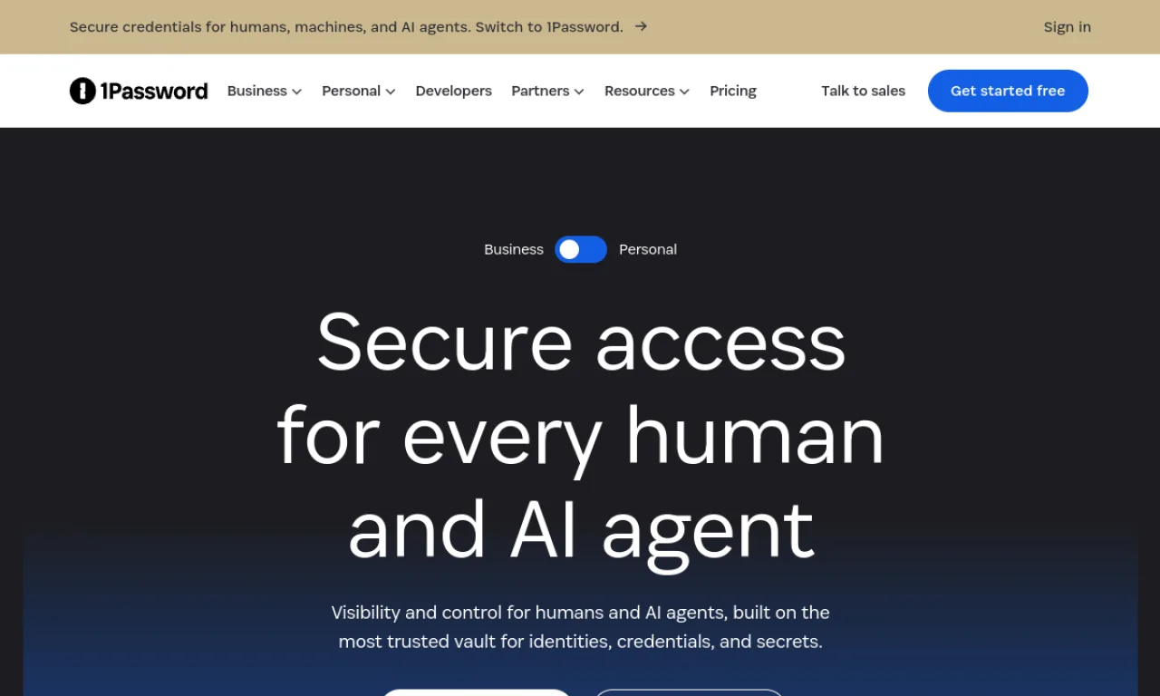 Screenshot of 1Password website