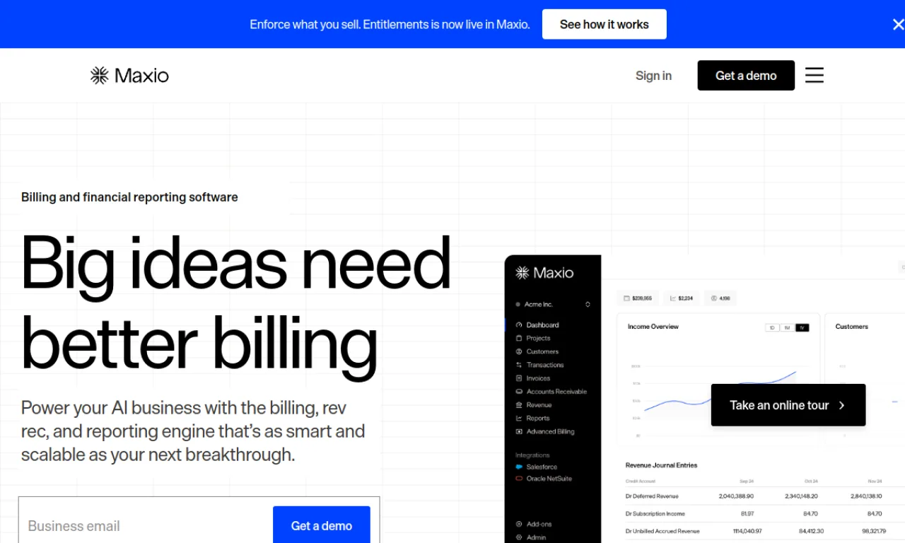 Screenshot of Maxio Pricing / Pricing tools website