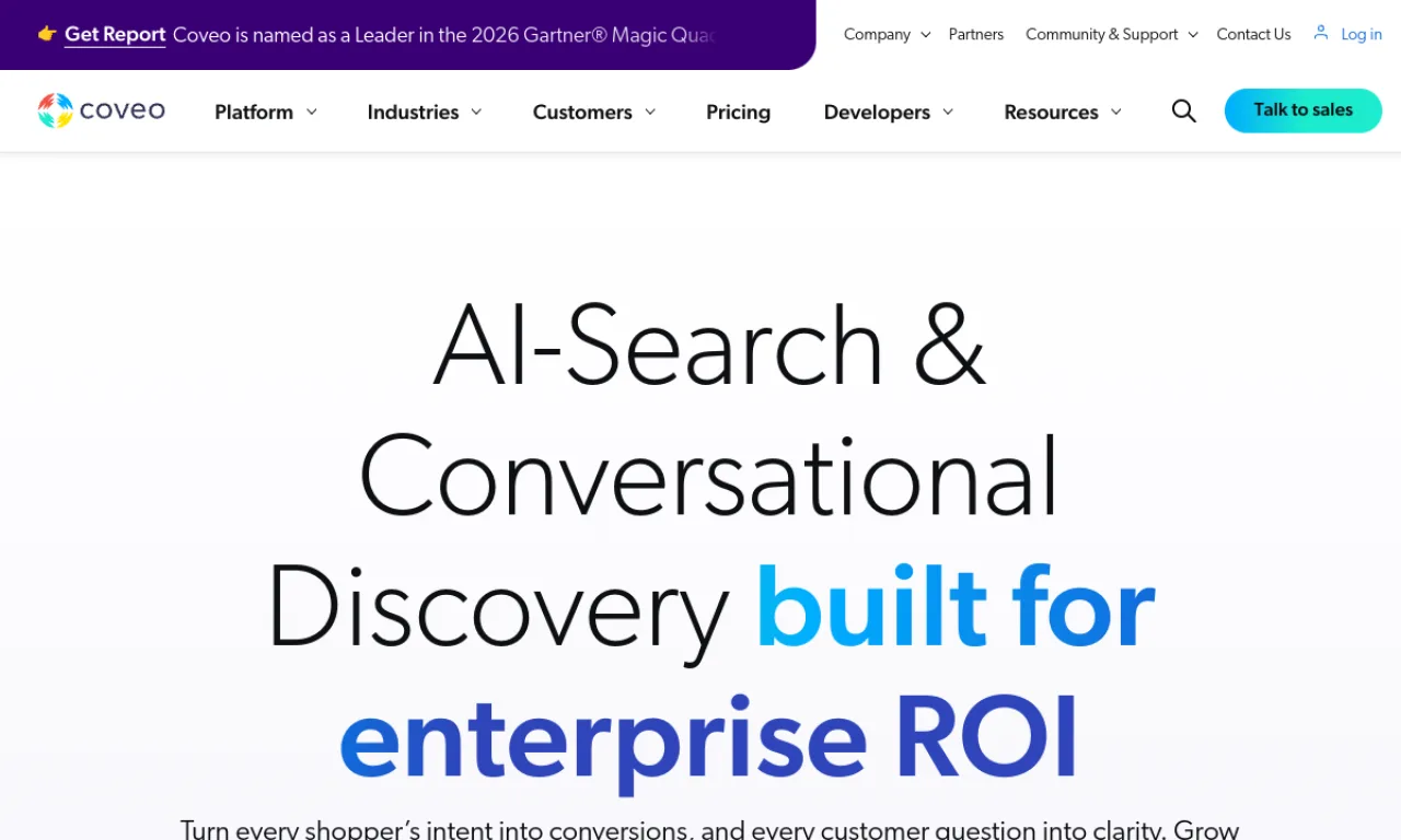 Screenshot of Coveo website