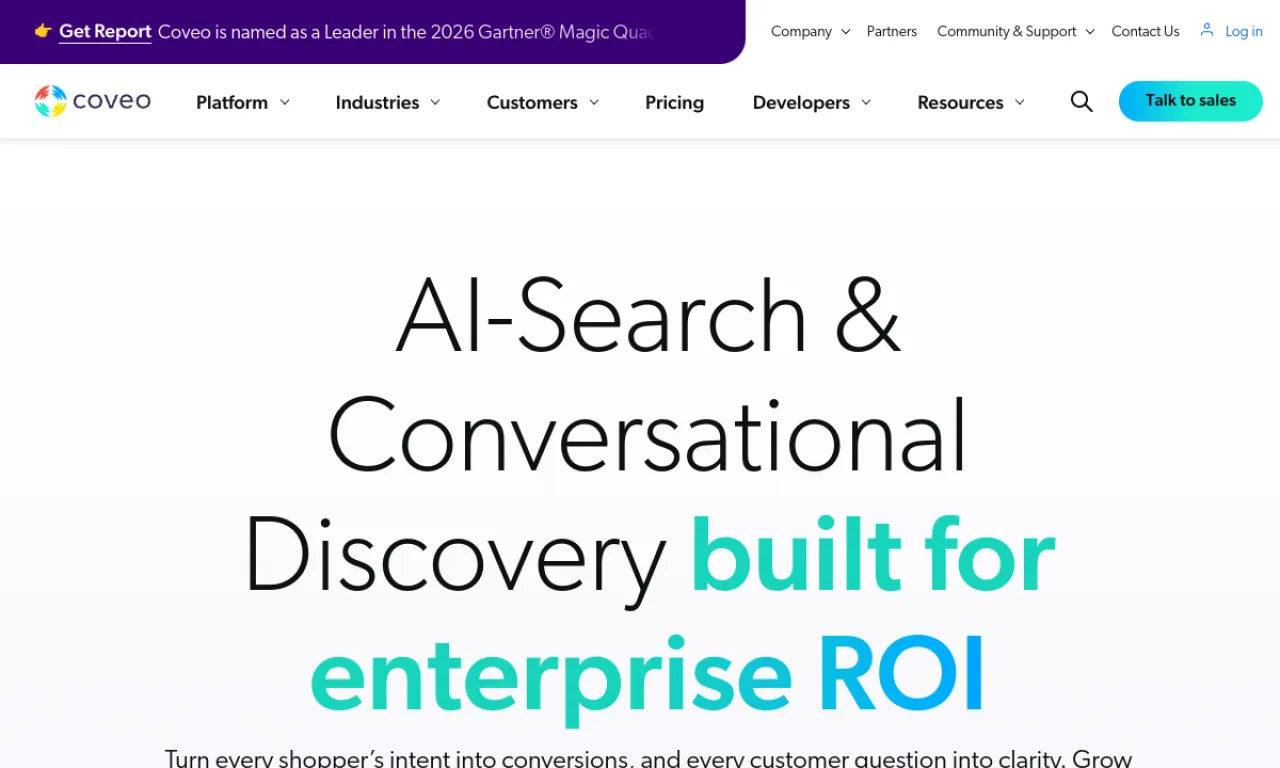 Screenshot of Coveo website