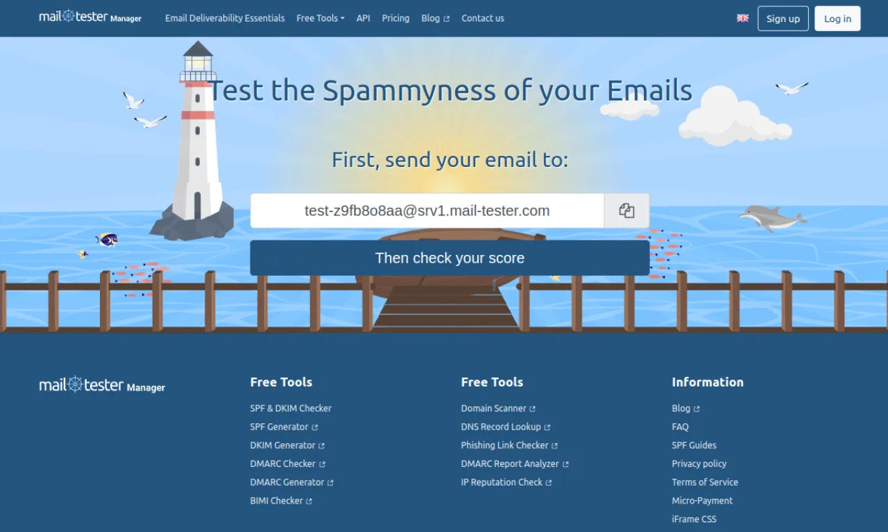 Screenshot of Mailtester / Mail-tester website