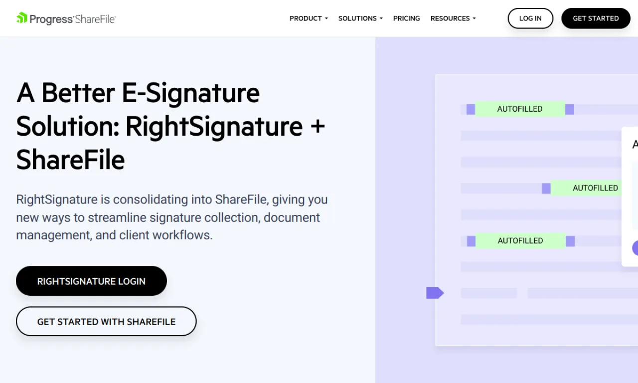 Screenshot of RightSignature website