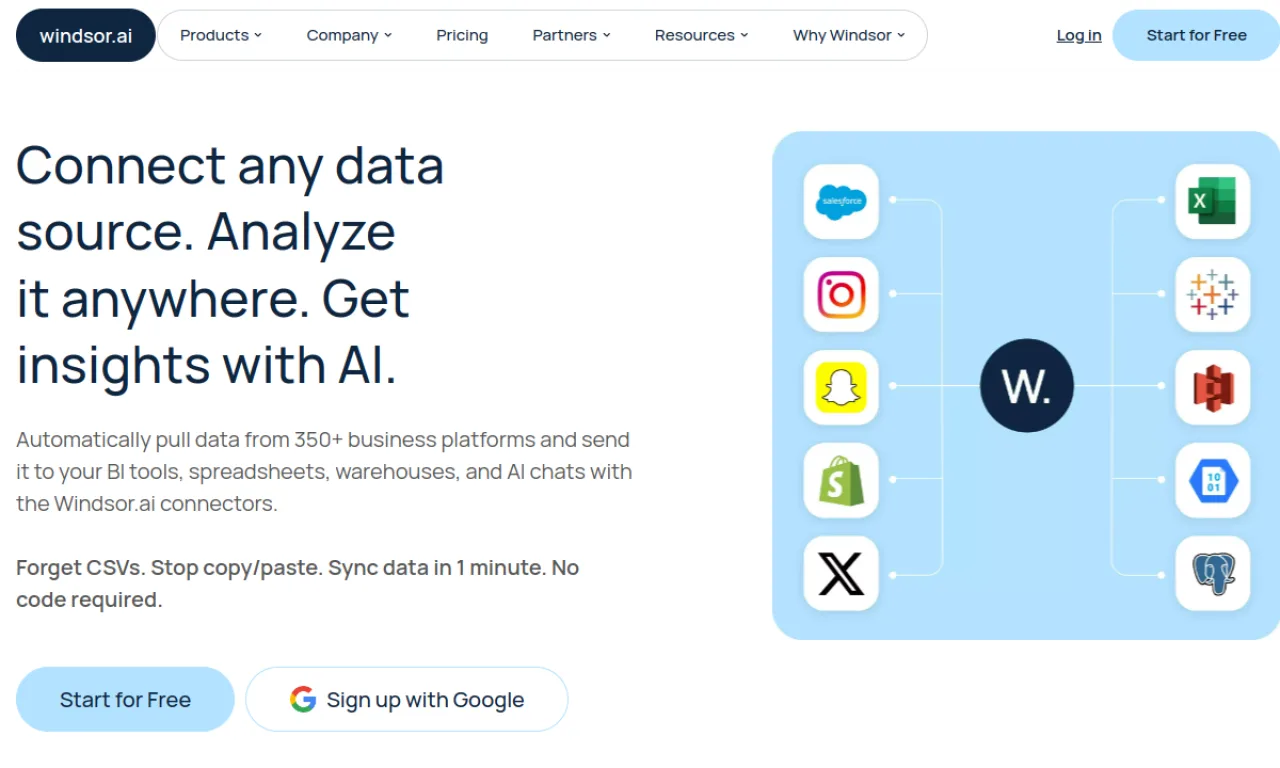 Screenshot of Windsor.ai connectors website