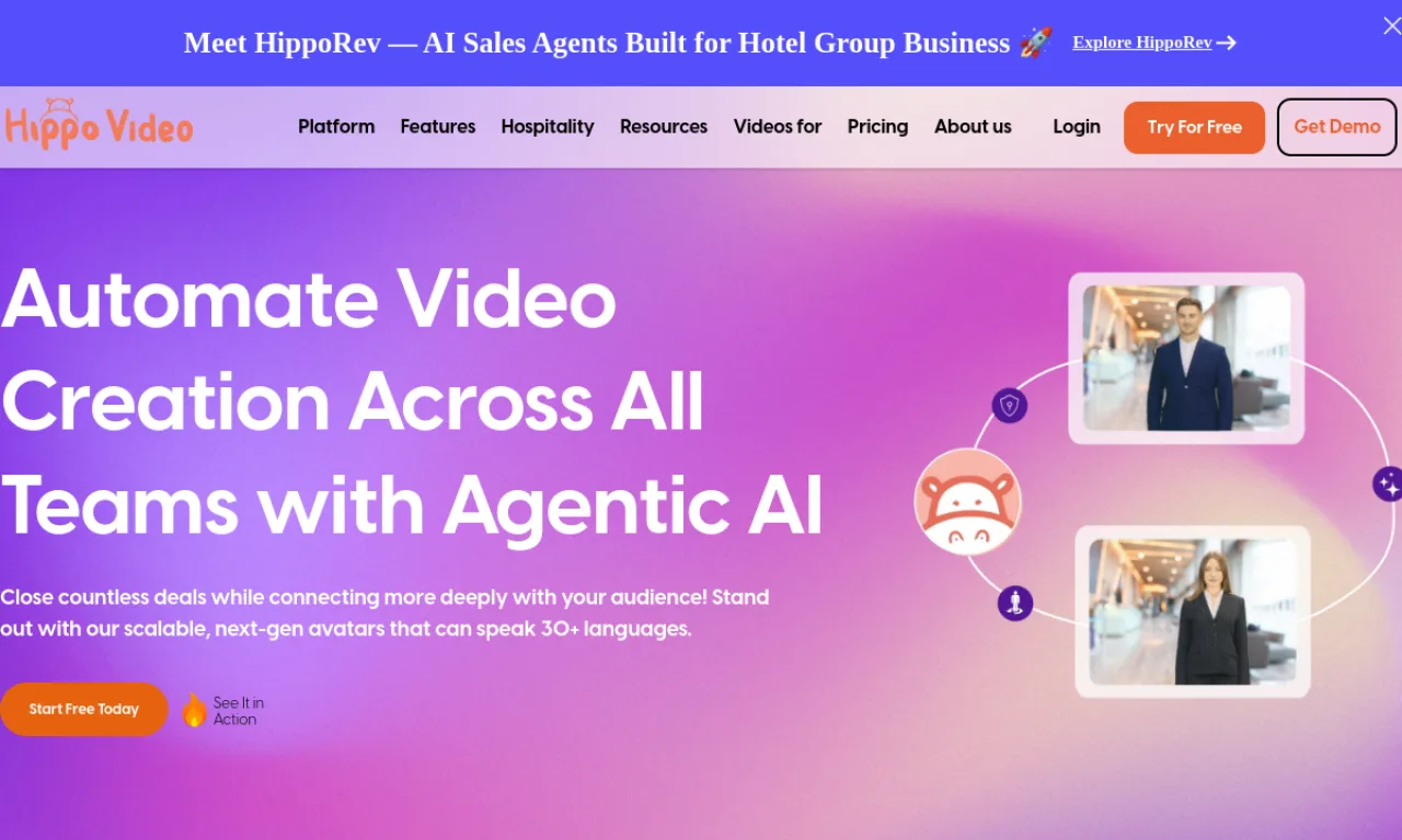 Screenshot of Hippo Video website