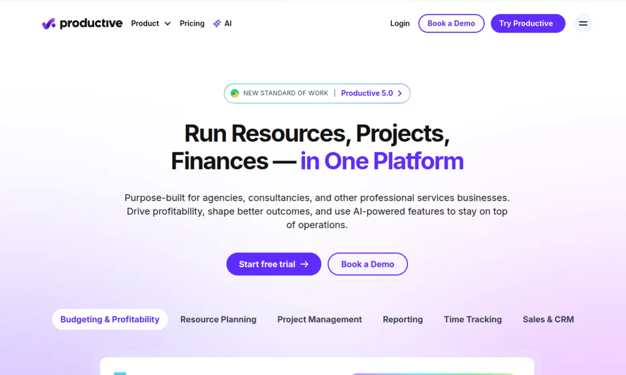Screenshot of Productive website