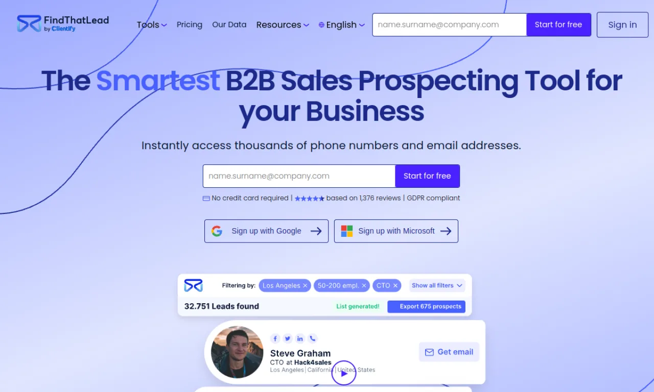 Screenshot of Findthatlead website