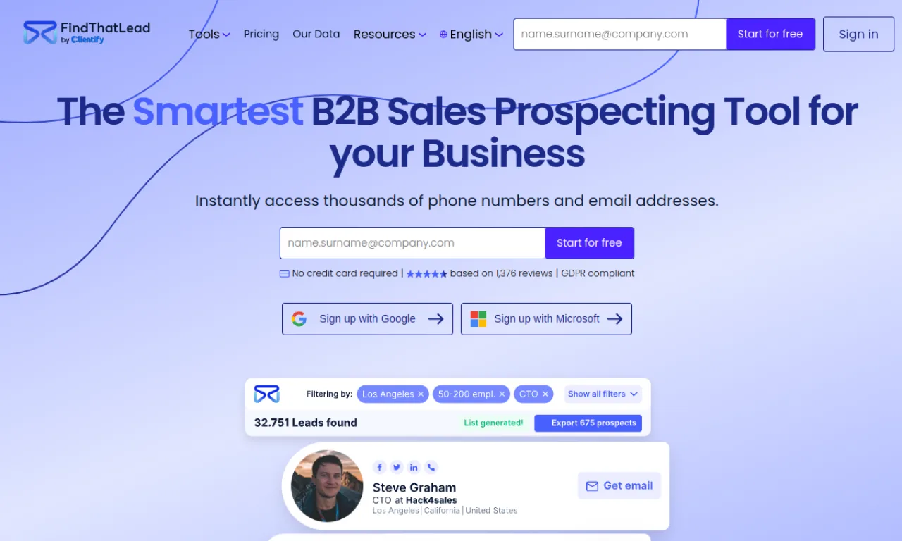 Screenshot of Findthatlead website