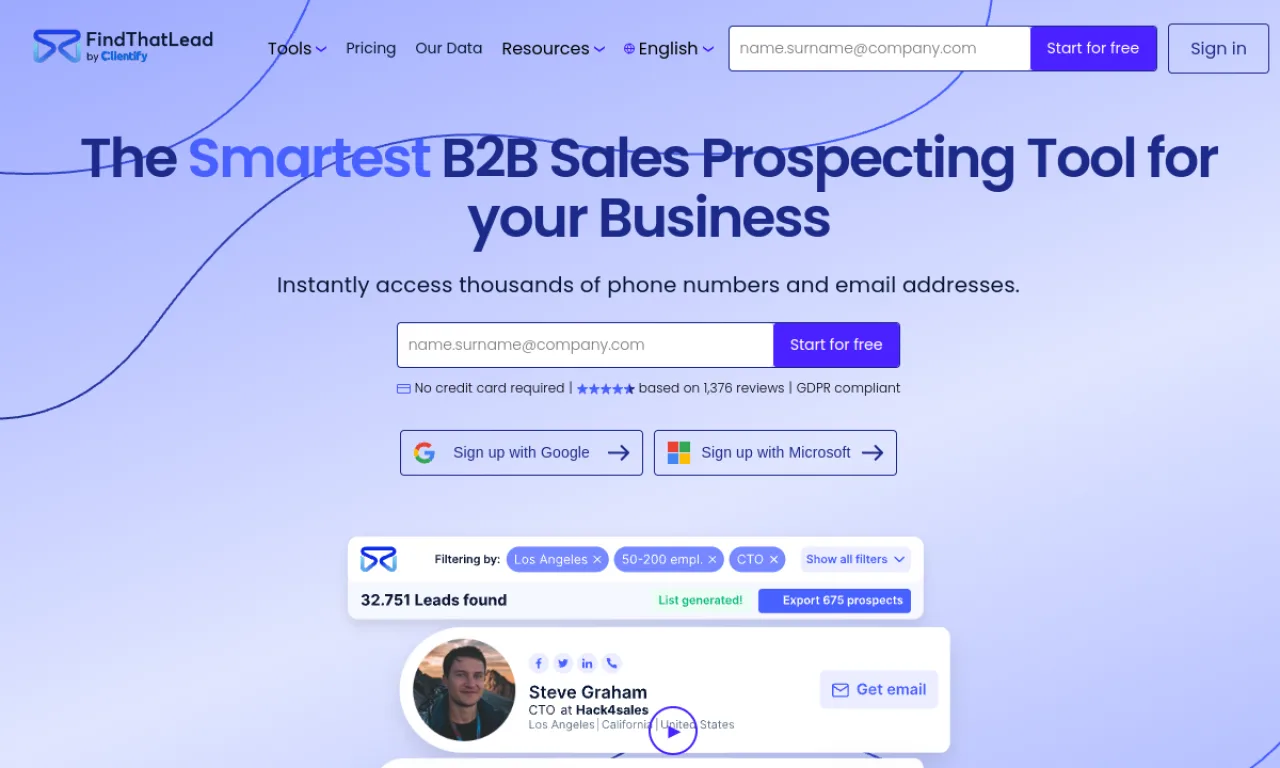 Screenshot of Findthatlead website