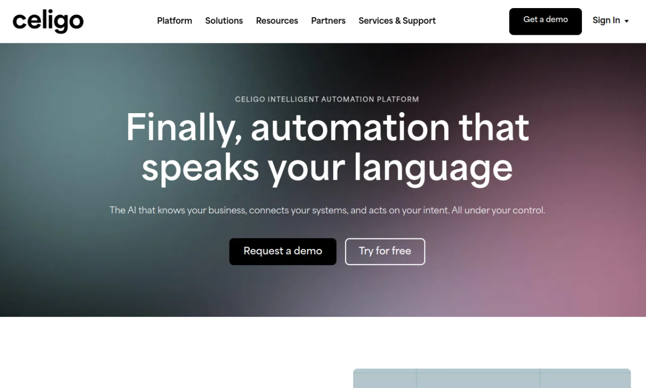 Screenshot of Celigo website