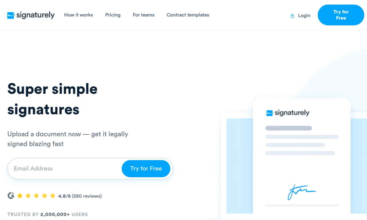 Screenshot of Signaturely website