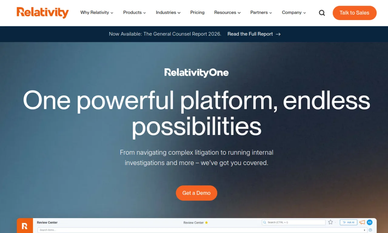 Screenshot of Relativity website