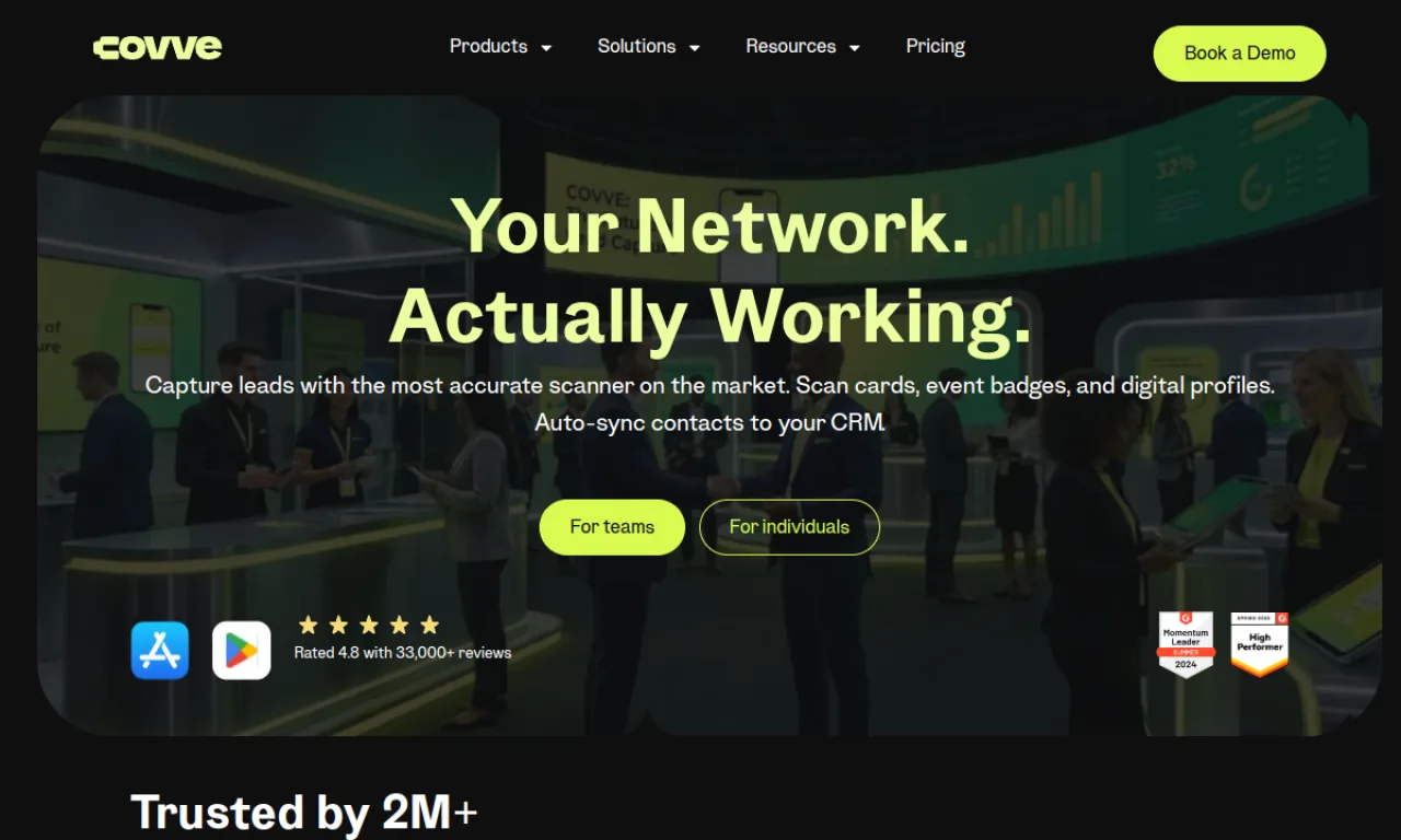 Screenshot of Covve website