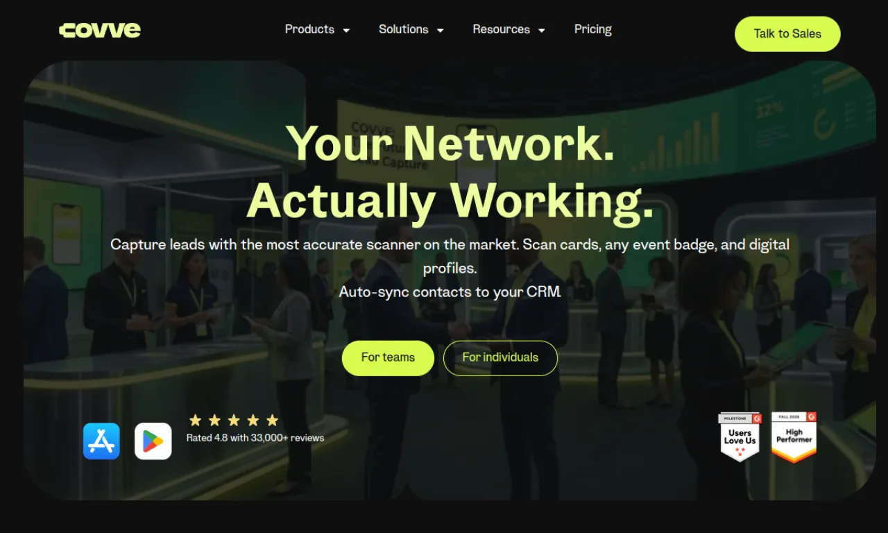 Screenshot of Covve website