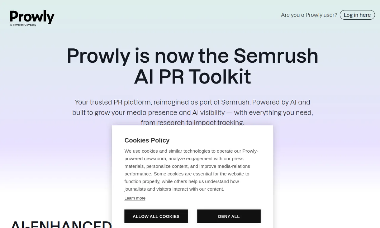 Screenshot of Prowly / Pressfarm website