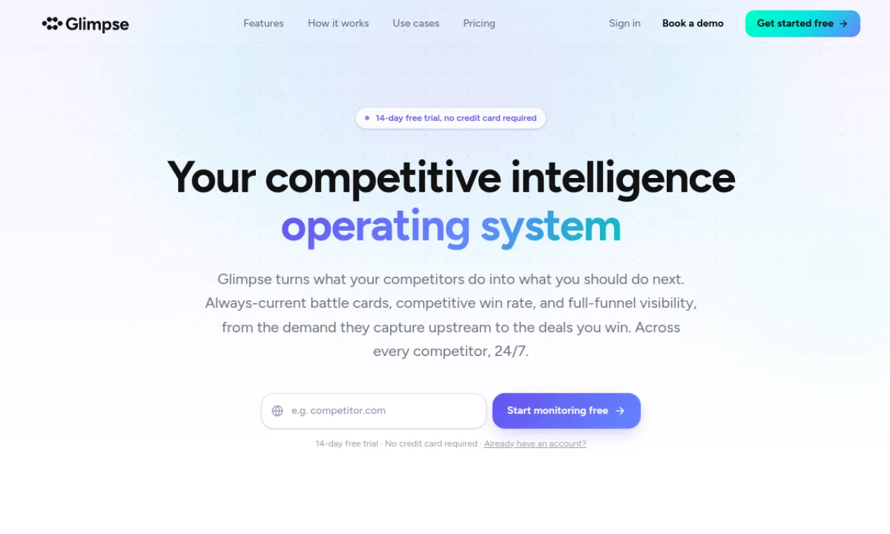 Screenshot of Glimpse website