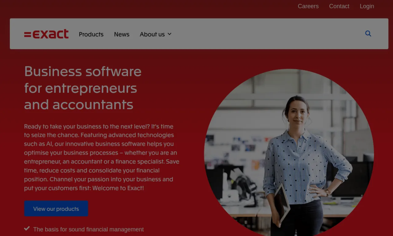 Screenshot of Exact Online website