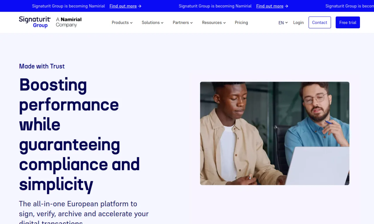 Screenshot of Signaturit website