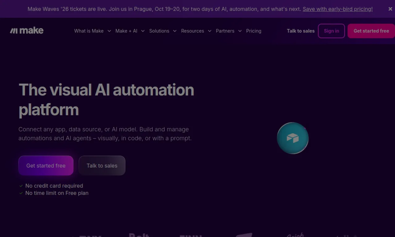 Screenshot of Make (GTM) website