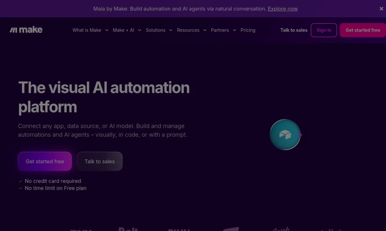 Screenshot of Make (GTM) website