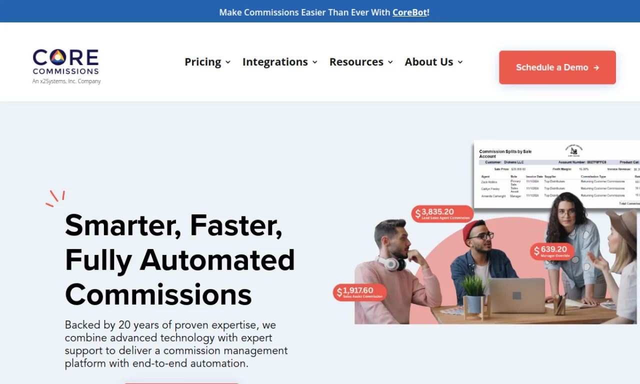 Screenshot of Core Commissions website