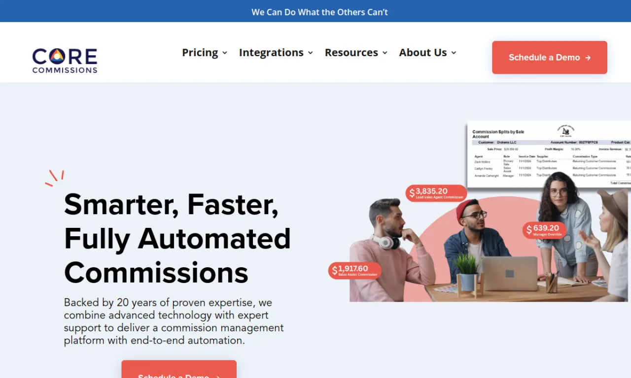 Screenshot of Core Commissions website