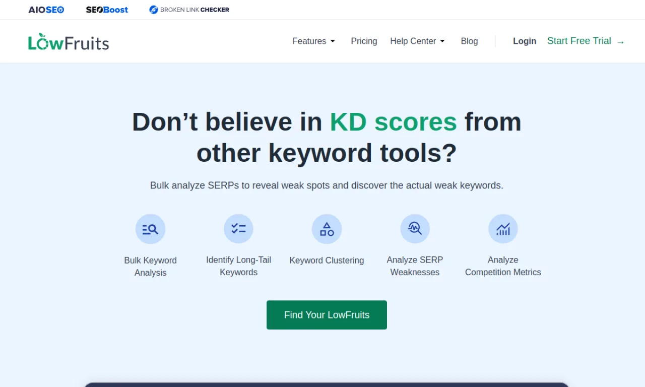 Screenshot of Lowfruits website