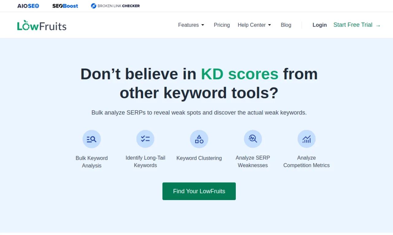 Screenshot of Lowfruits website