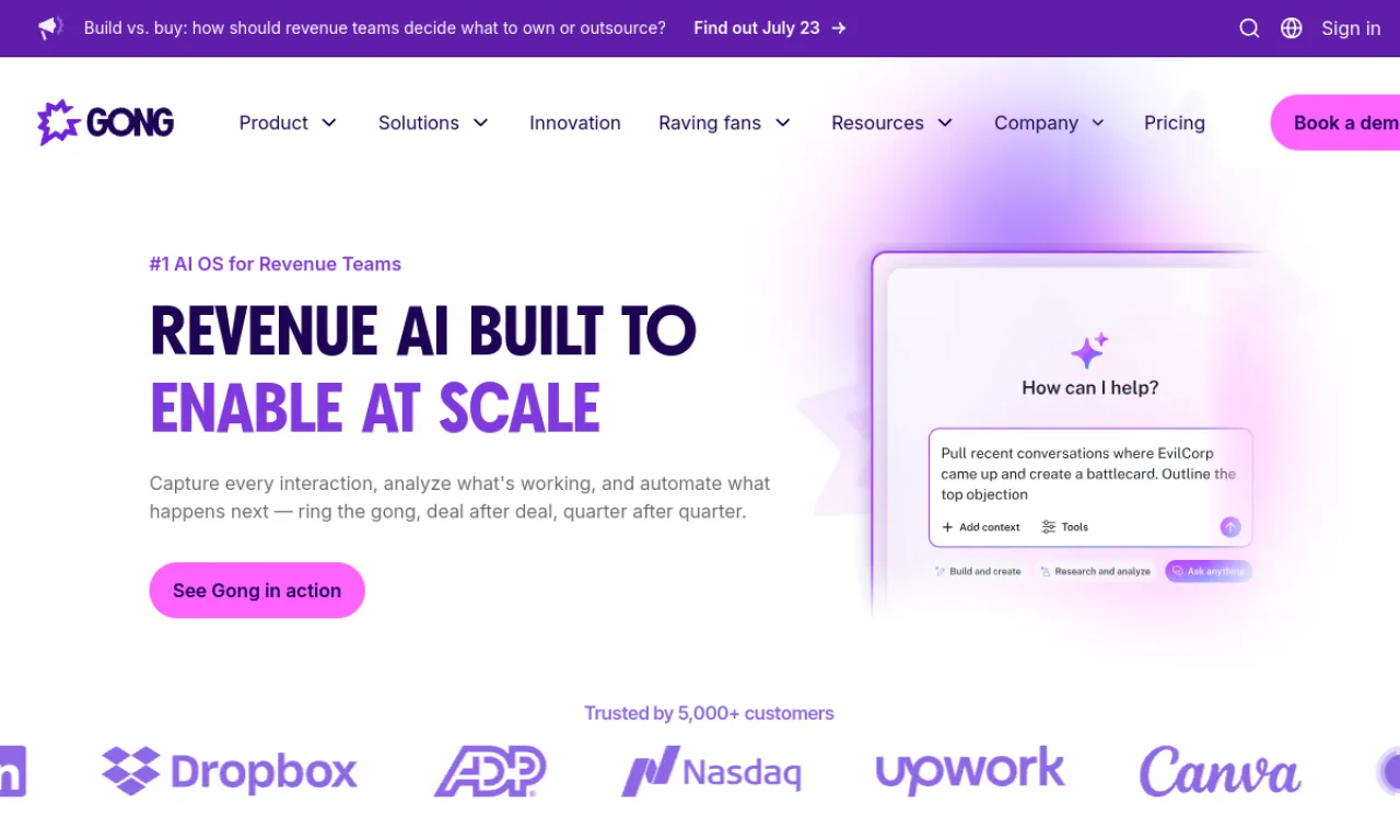 Screenshot of Gong Reveal website