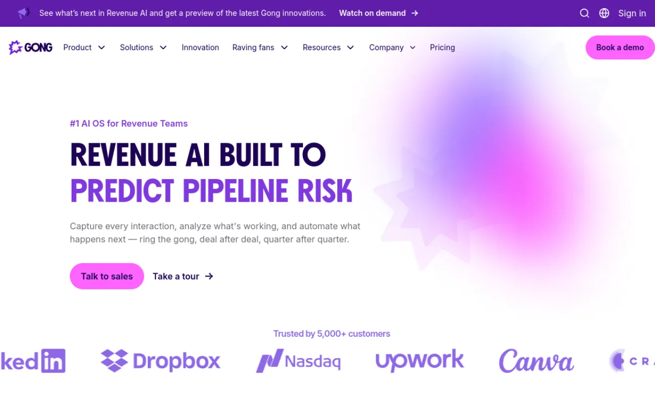 Screenshot of Gong Reveal website