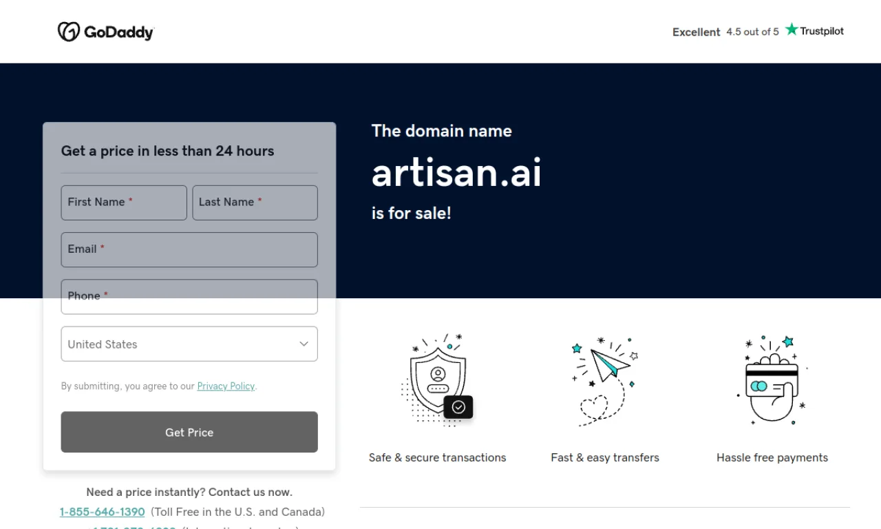 Screenshot of Artisan website