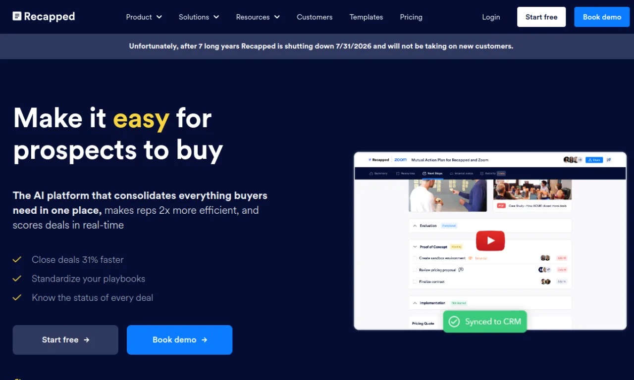 Screenshot of Recapped website