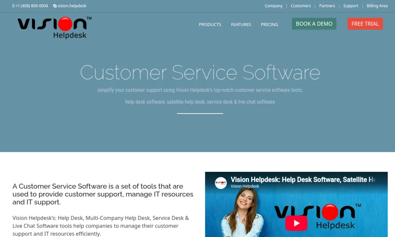 Screenshot of Vision Helpdesk website