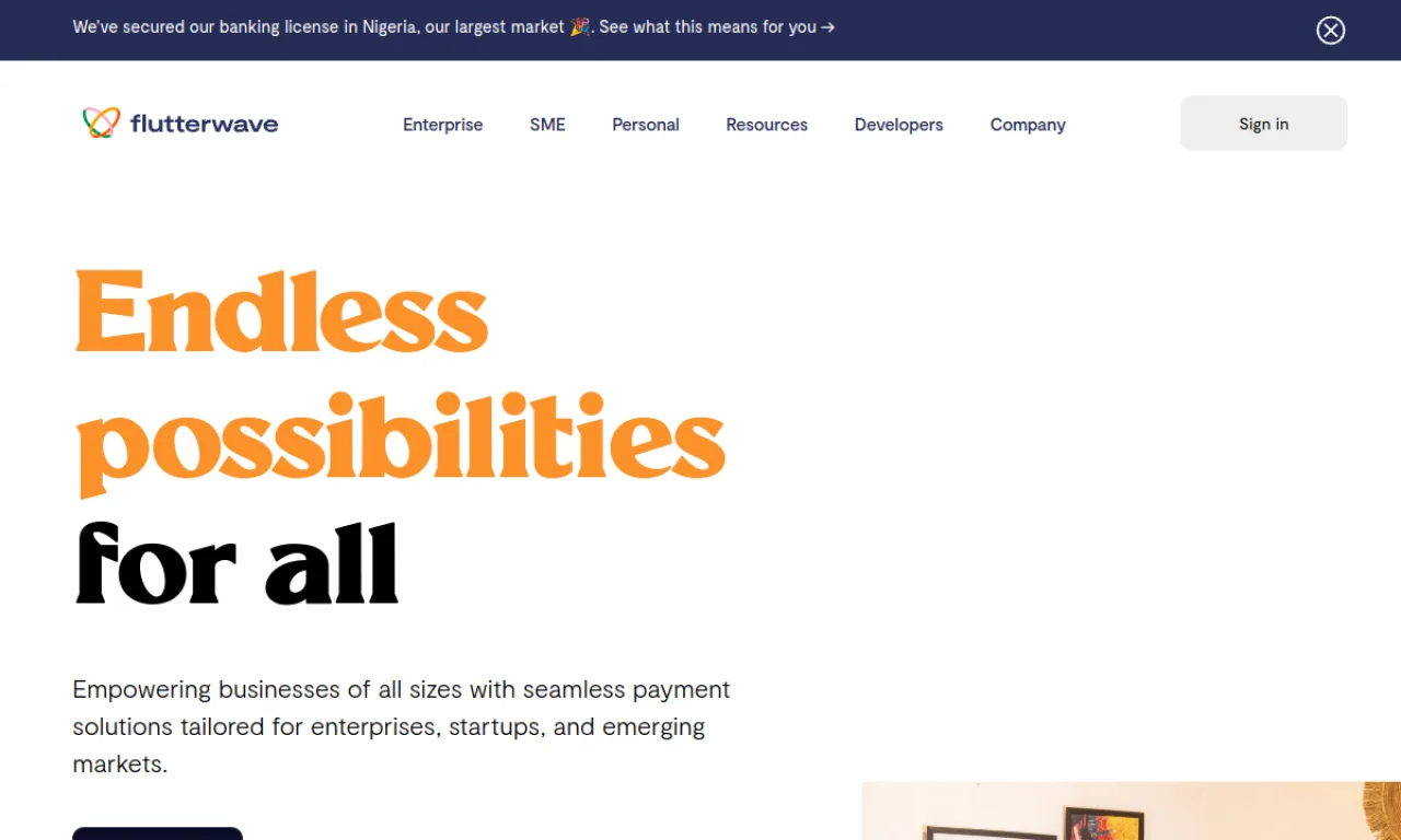 Screenshot of Flutterwave website