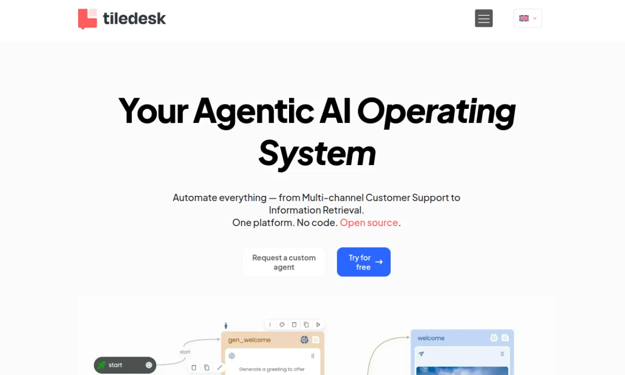 Screenshot of Tiledesk website